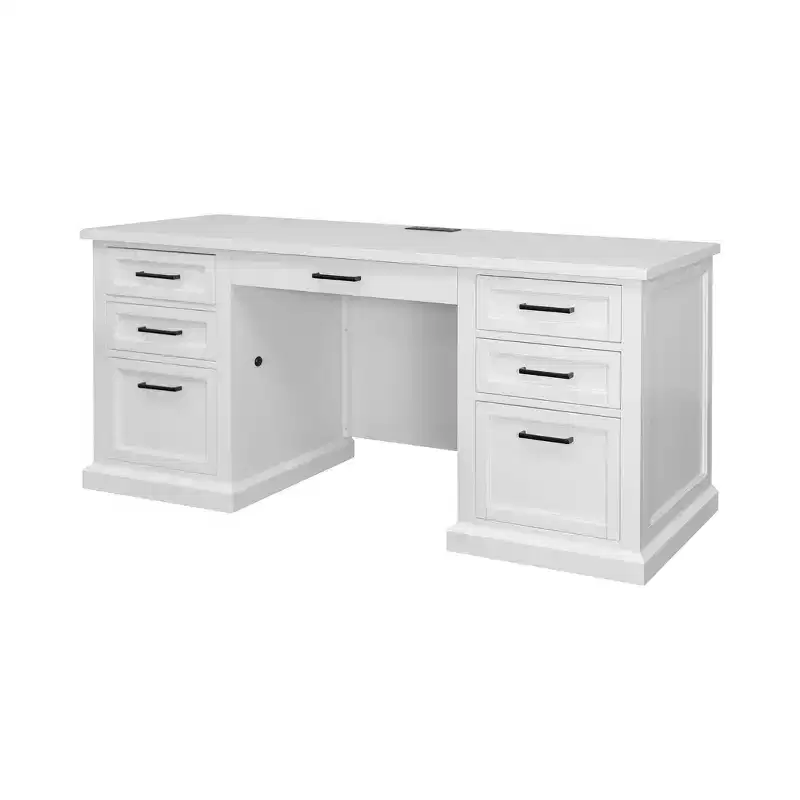 Modern Wood Credenza Desk with Hutch Fully Assembled White - Abby Collection - Martin Furniture