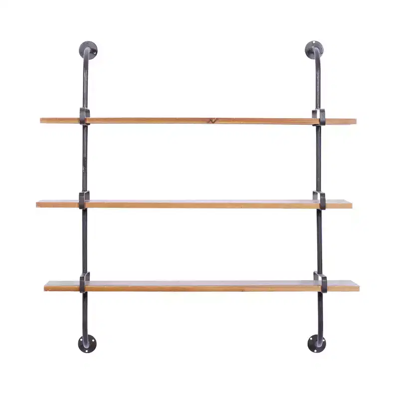 38x38 Wood 3 Level Wall with Metal Brackets Brown - Olivia & May: Industrial Style, No Assembly Required