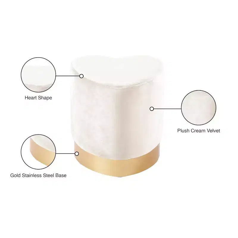 Meridian Furniture,Heart Velvet Ottoman/Stool