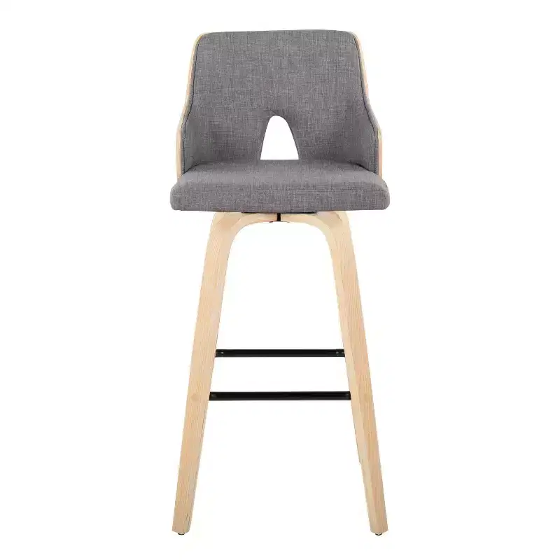 LumiSource Set of 2 Stella Barstools Natural/Light Gray/Black:: Mid-Century Modern, Swivel, Footrest, Wood Frame