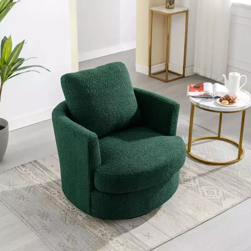 GDFStudio Bertha Swivel Boucle Upholstered 32 Wood and Steel Chair