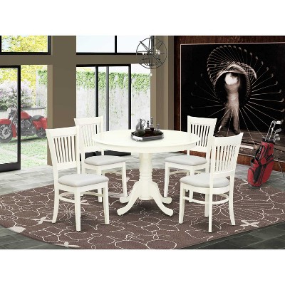 HomeStock 5-Piece Linen White Finish Solid Wood Top Dining table with 4 Chairs with Slat Back