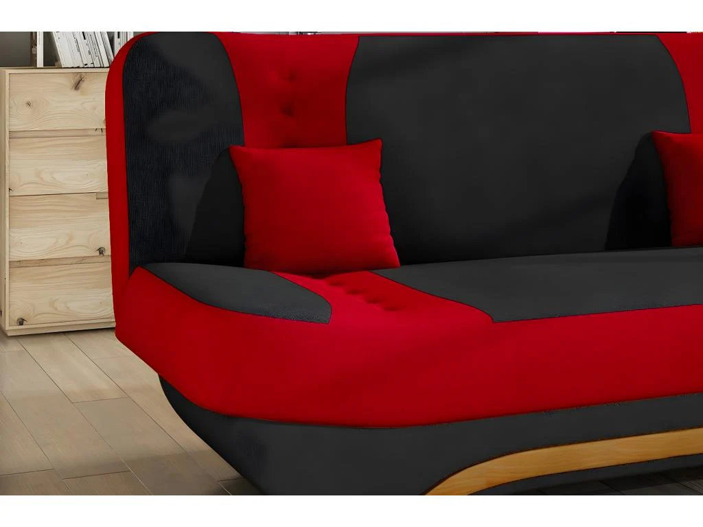 Canap�� 3 places convertible et espace de rangement - bicolore anthracite / rouge - en tissu de qualit�� EWIN