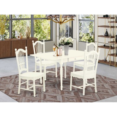 HomeStock 5-Pc Linen White Finish Solid Wood Top - Dining Room Set with Dropleaf - Seats 4