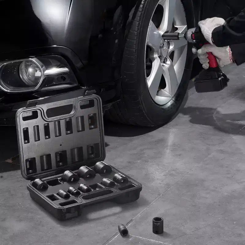 VEVOR 3/8 Drive Impact Socket Set, 12 Piece Shallow Socket Set SAE 5/16-1, 6 Point Cr-Mo Alloy Steel for Auto Repair,BLACK