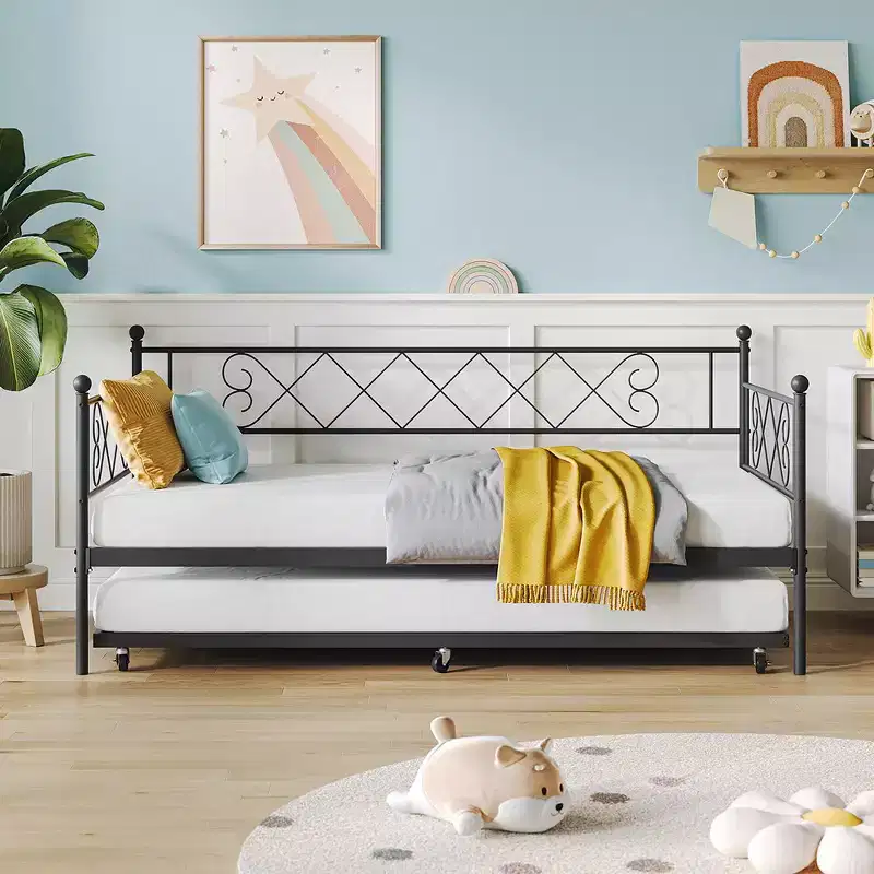Twin Metal Daybed with Trundle, Space-Saving Sofa Bed for Living Room, Bedroom & Guest Room