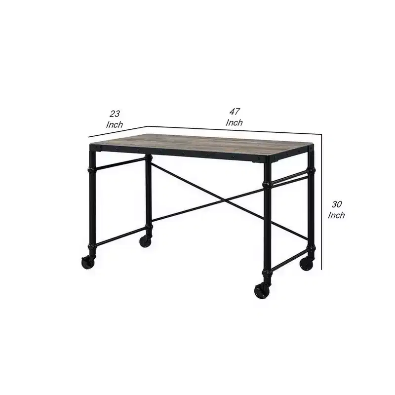 Royal Hampton Writing Desk with Casters and Nail Accents, Black