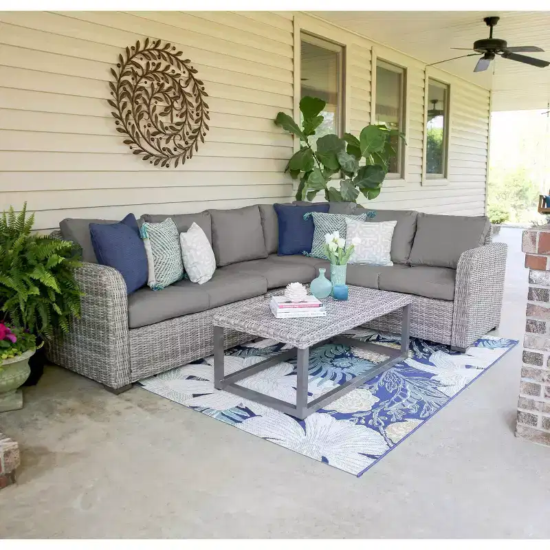 Leisure Made Forsyth 5pc Wicker Sectional in Gray Fabric