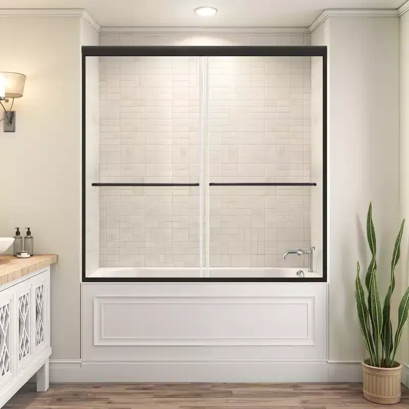 MAYEERTY 60x62in Sliding Bathtub Shower Door, Aluminum Tempered Glass Shower Door for Bathroom, Matte Black