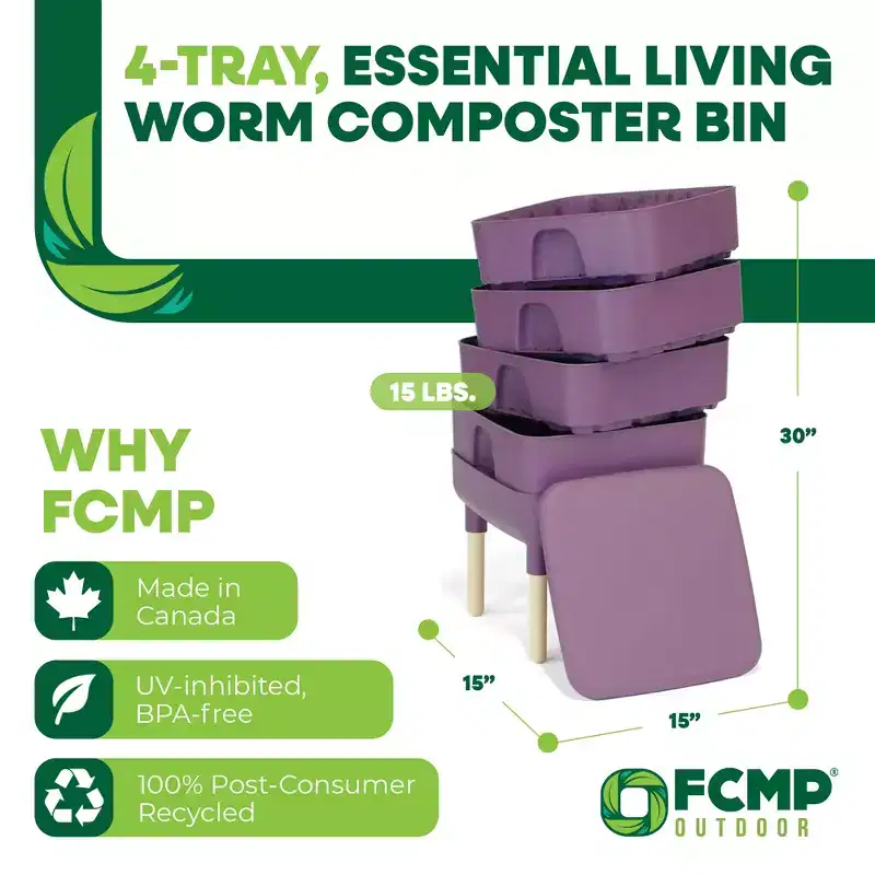 FCMP Outdoor Essential Living Worm Composter Bin, 4-Tray Indoor System, Plum