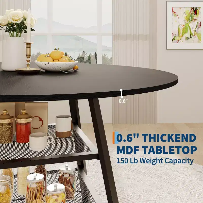 Dinning Room Tables for 4, Round Dining Table Set with Storage, 47 Inch Circle Kitchen Table High Top