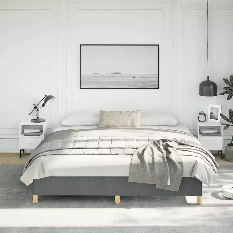 Bed Frame Dark gray Polyester fabric, plywood, engineered wood King