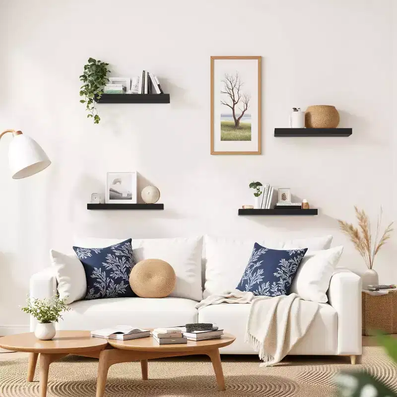 FurnitureR Wood Floating Shelves for Wall, 15.75 Inch Wide Rustic Wooden Floating Shelves, Invisible WallMounted Display for Living Room, Black