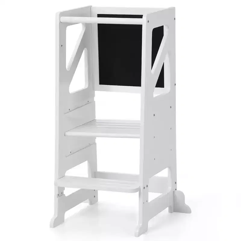 Wooden Toddler Step Stool,White Toddler Tower with Chalkboard & Whiteboard