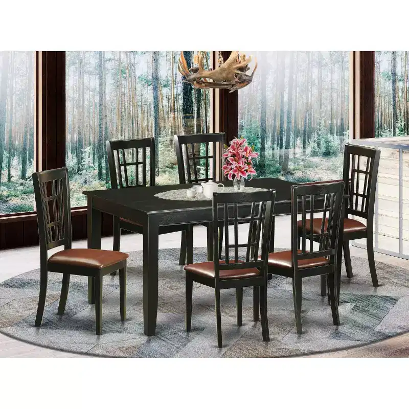 Dinette Set - Kitchen Table with 6 Chairs - Solid Wood Dining Room Set