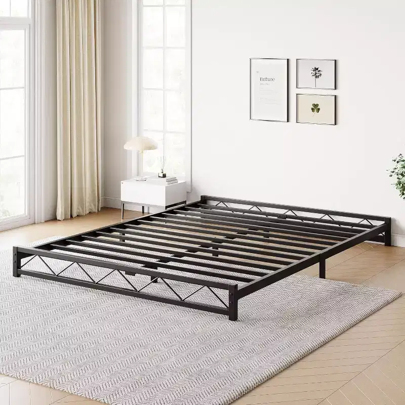 Wave Design Metal Platform Bed Frame with Steel Slats, Low Profile Foundation, No Box Spring Needed, Easy Assembly for Small Space Bedroom
