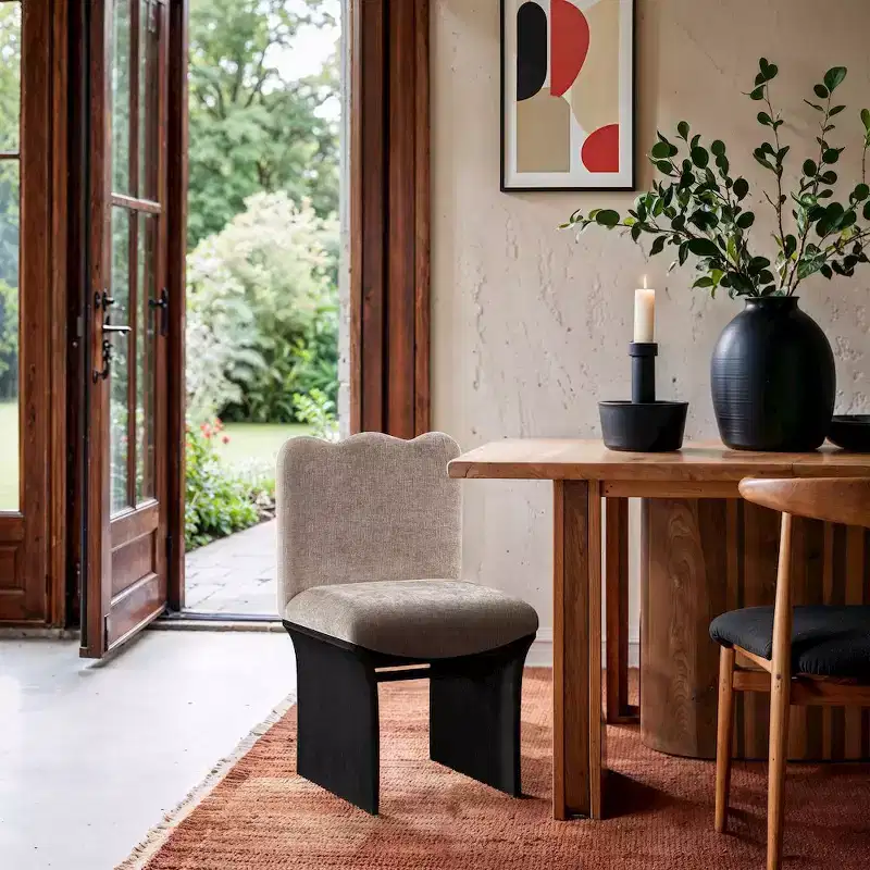 Meridina Furniture,Shaw Beige Chenille Fabric Upholstered Dining Chair