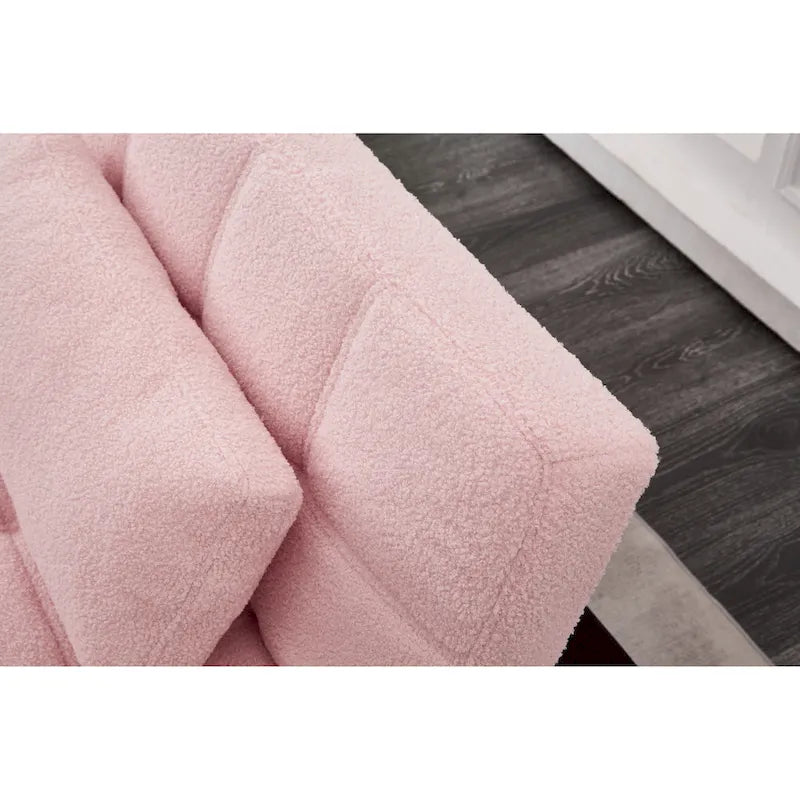 Pink Teddy Chenille Sofa Bed | 3-Position Futon | Solid Wood Frame | 300 lb | Gold Legs