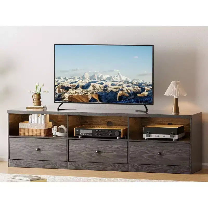 TV Stand for up to 80 TVs, Media Console with 3 Drawers and 3 Open Shelves, Black