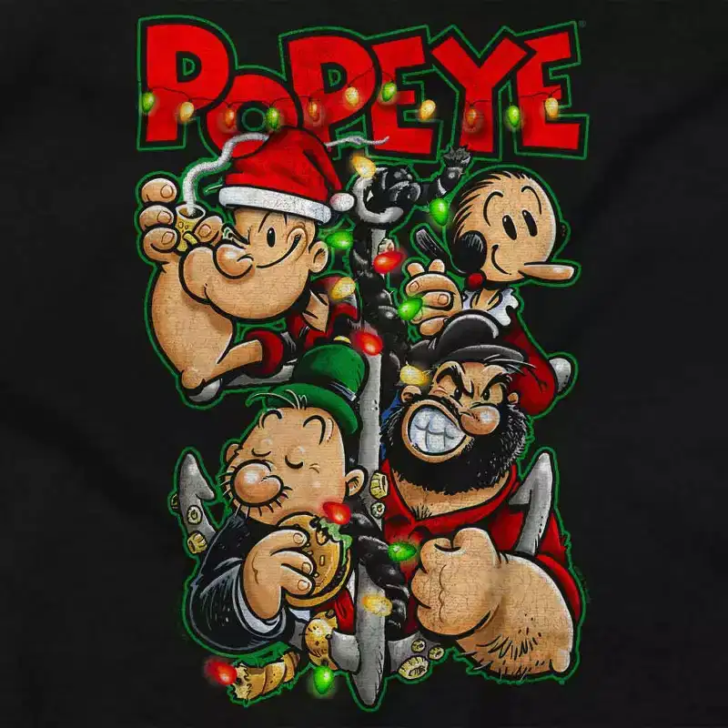 Popeye Christmas Lights Crew Cartoon Sweatshirt for Men or Women Brisco Brands