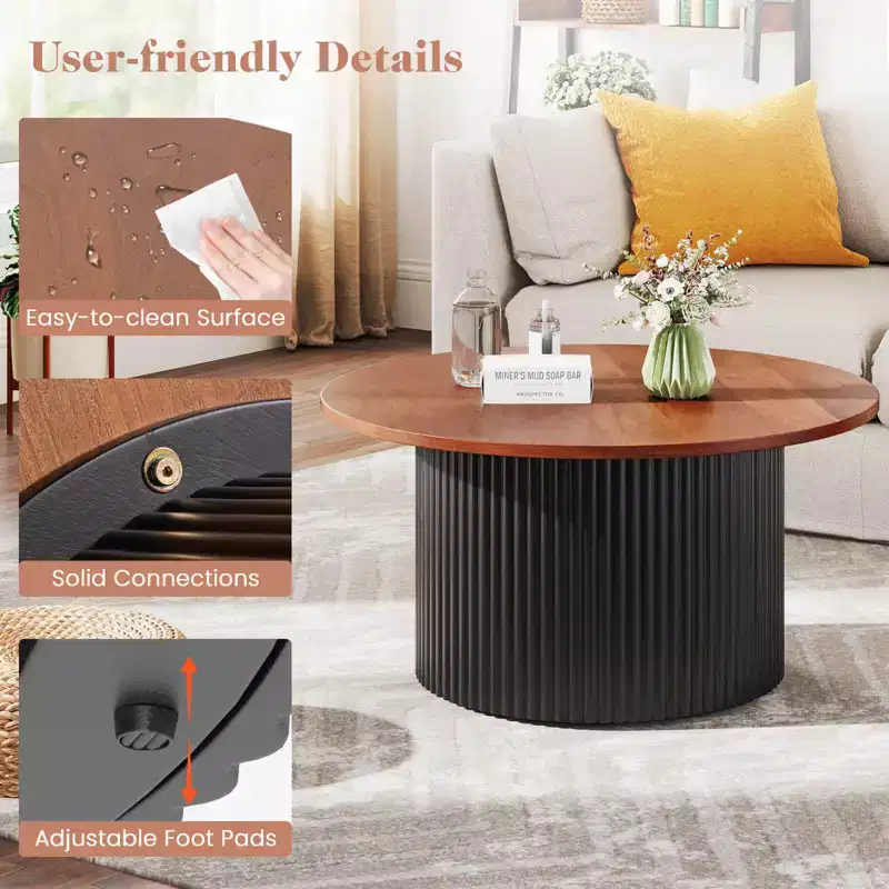 Costway Round Coffee Table 32 Tea Table with Solid Wood Frame Home Accent Cocktail Table