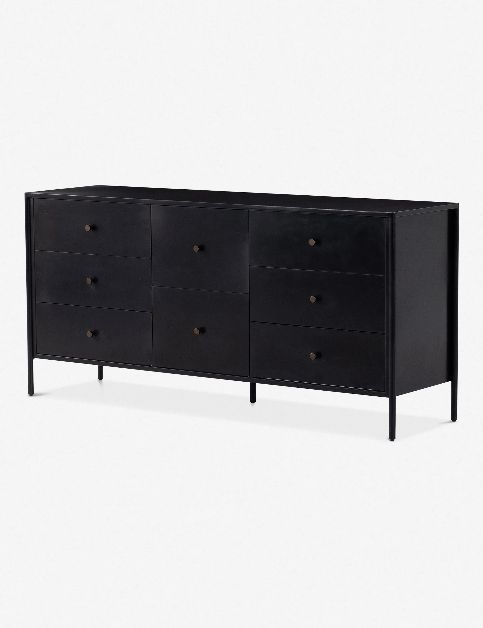 Dresser Black-finished iron set in a refined profile and fitted with bronzed iron hardware to evoke a clean, polished industrial look with stunning