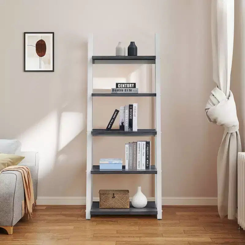 5-Tier Wood Storage Shelves, Small Bookcase for Living Room, Hallway, Office