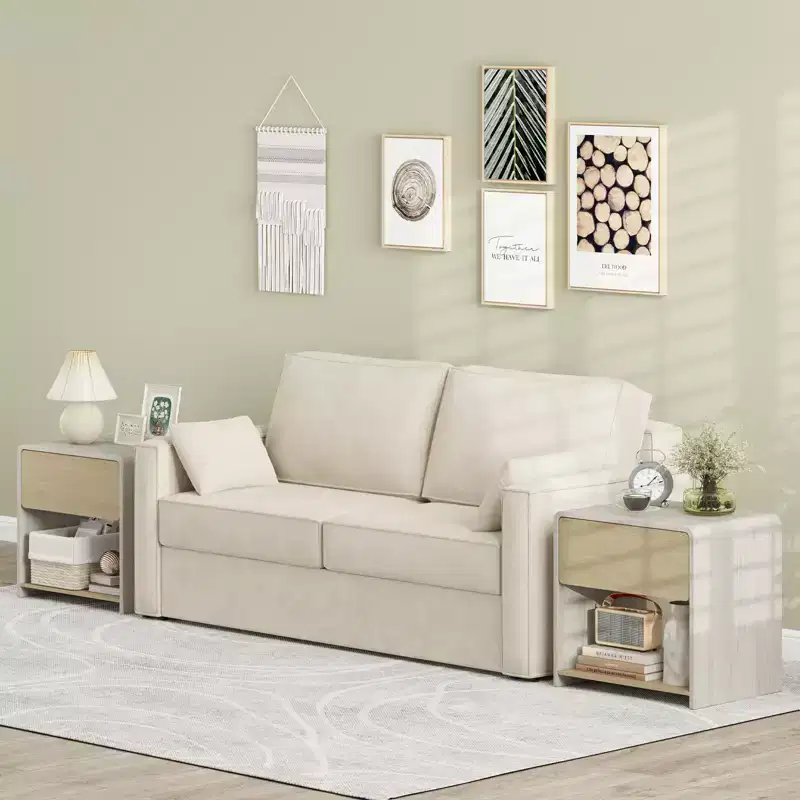 Costway Modern Style Nightstand 2-Tier Sofa Side Bedside Table w/ Drawer & Open Shelf