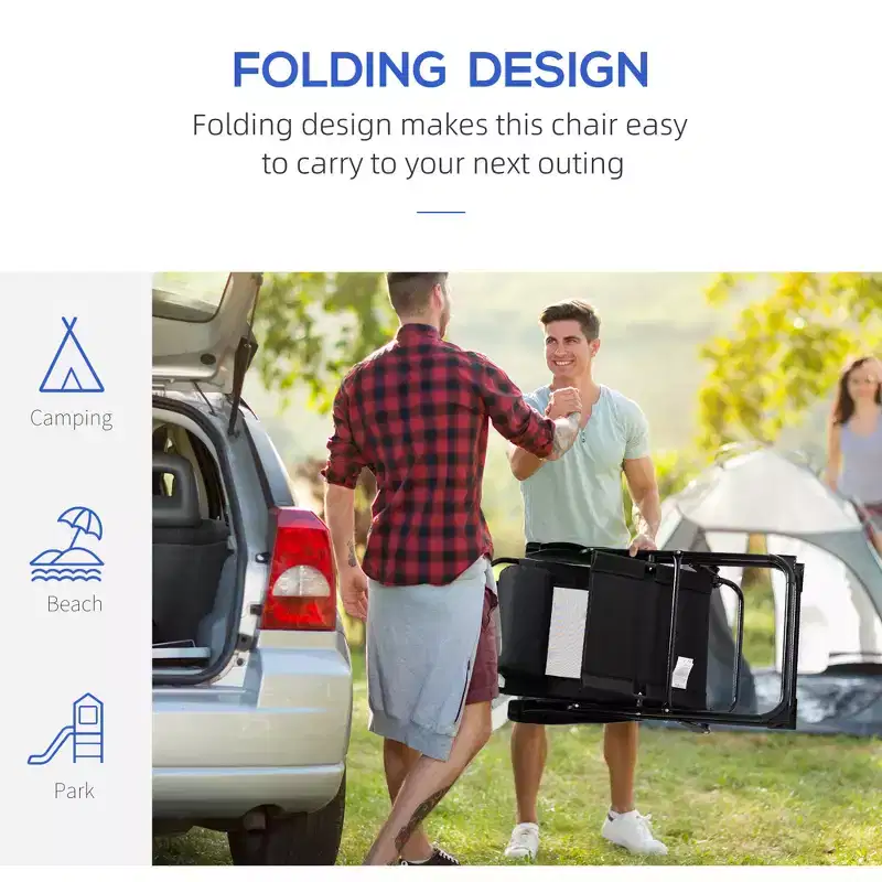 Folding Patio Dining Chairs Set of 2, Outdoor Deck Chair with Adjustable Sling Back, Camping Chair with Removable Headrest for Garden, Backyard,Black