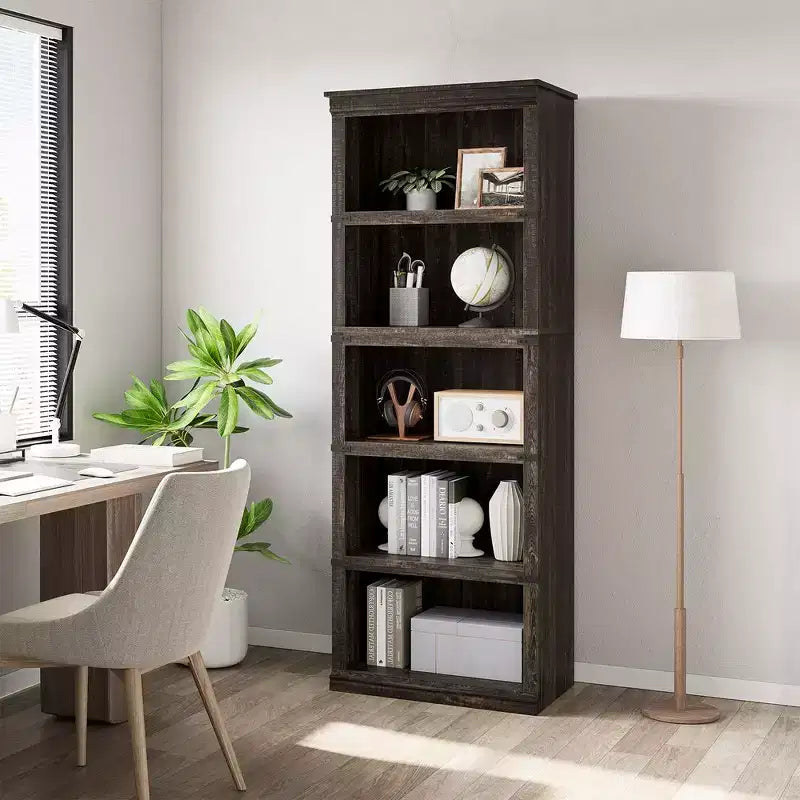 Whizmax 5 Tier Bookcase, Farmhouse Book Shelf with Storage Open Display Bookshelves for Home Office, Living Room, Bed Room