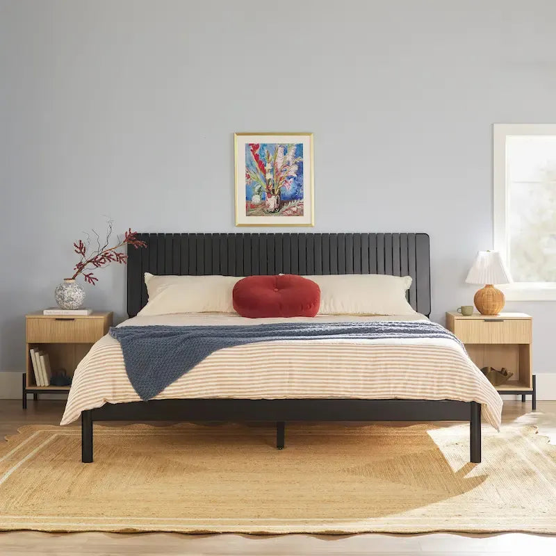 Slatted Headboard Modern King Platform Bed Frame - Wood Slat Support, No Box Spring Needed
