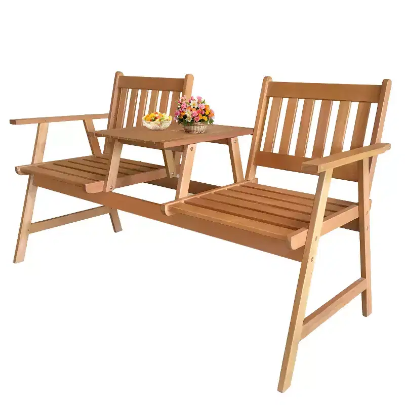BestMassage Garden Bench Outdoor Patio Bench Acacia Wood Park Bench with Table, Nature