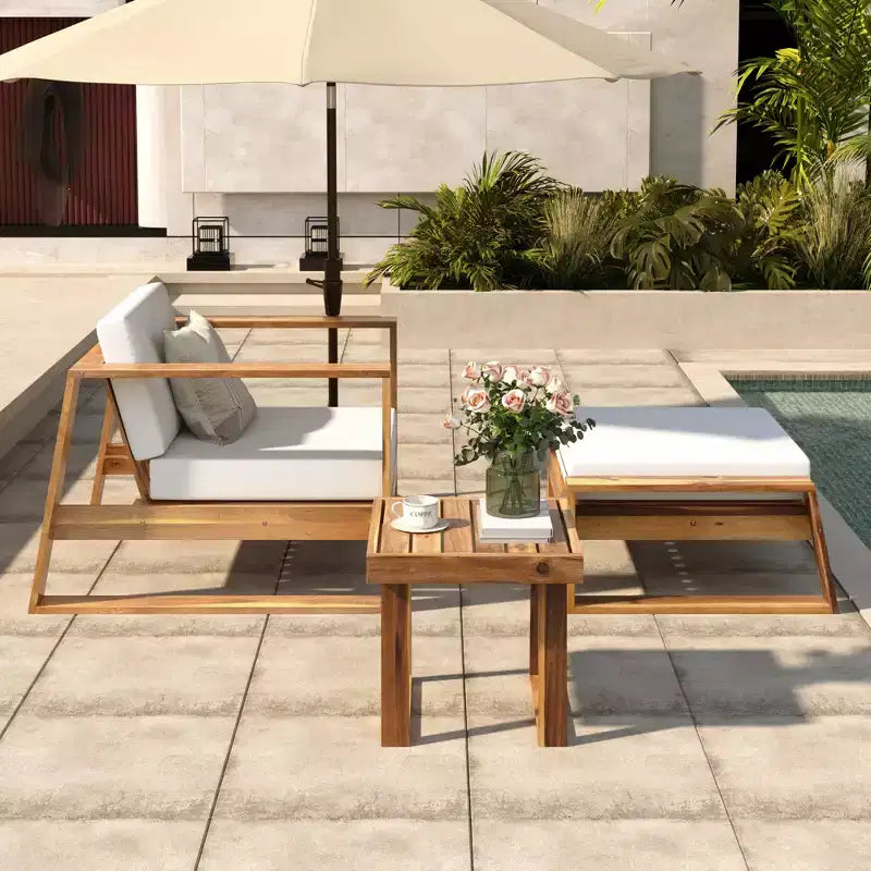 Whisen Acacia Wood Outdoor Lounge Set - Chair & Ottoman, Perfect for Patios, Balconies, and Gardens
