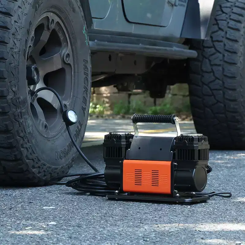 VEVOR 10.6 CFM Heavy Duty Air Compressor, 30s Fast Inflation | Dual-Cylinder Tire Inflator, 12V 150PSI Offroad Air Pump with Adapters, Orange & Black