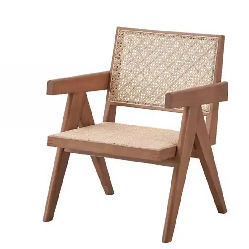 24 Velentina Accent Chair Rattan/Natural Finish - Acme Furniture: Leather Upholstery, Tufted, Wood Composite Frame