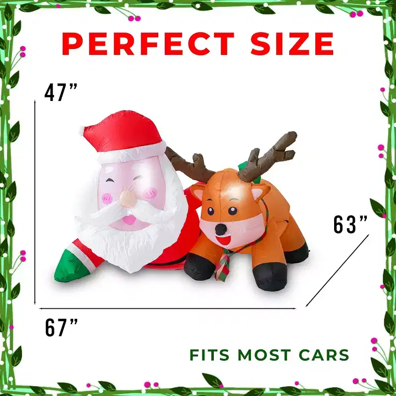 Zone Tech 6 Foot Christmas Inflatable Santa and Reindeer on Car -LED Lighted Outdoor Holiday Decoration, Red and White