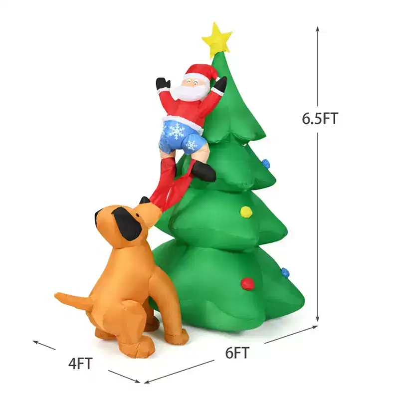 79 Inflatable Christmas Tree - Santa & Puppy Design, Built-in LEDs, Waterproof Polyester, Quick Inflation