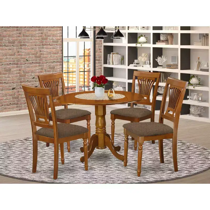 Baroque Dining Set - Table & 4 Chairs - Hardwood Kitchen Dinette Set - Saddle Brown Finish