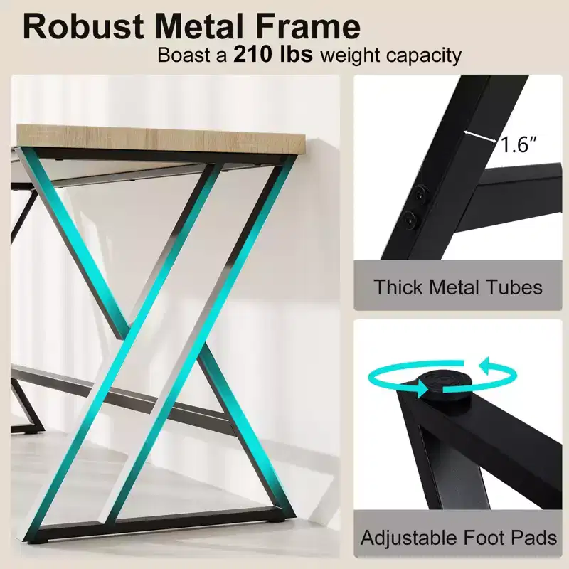 Costway 2PCS 59 Computer Desk Large Industrial Home Office Desk w/Heavy-duty Metal Frame
