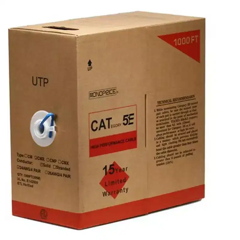 Monoprice Cat5e Ethernet Bulk Cable - Network Internet Cord - Solid, 350Mhz, UTP, CMR, Riser Rated, Pure Bare Copper Wire, 24AWG, 1000ft, Blue