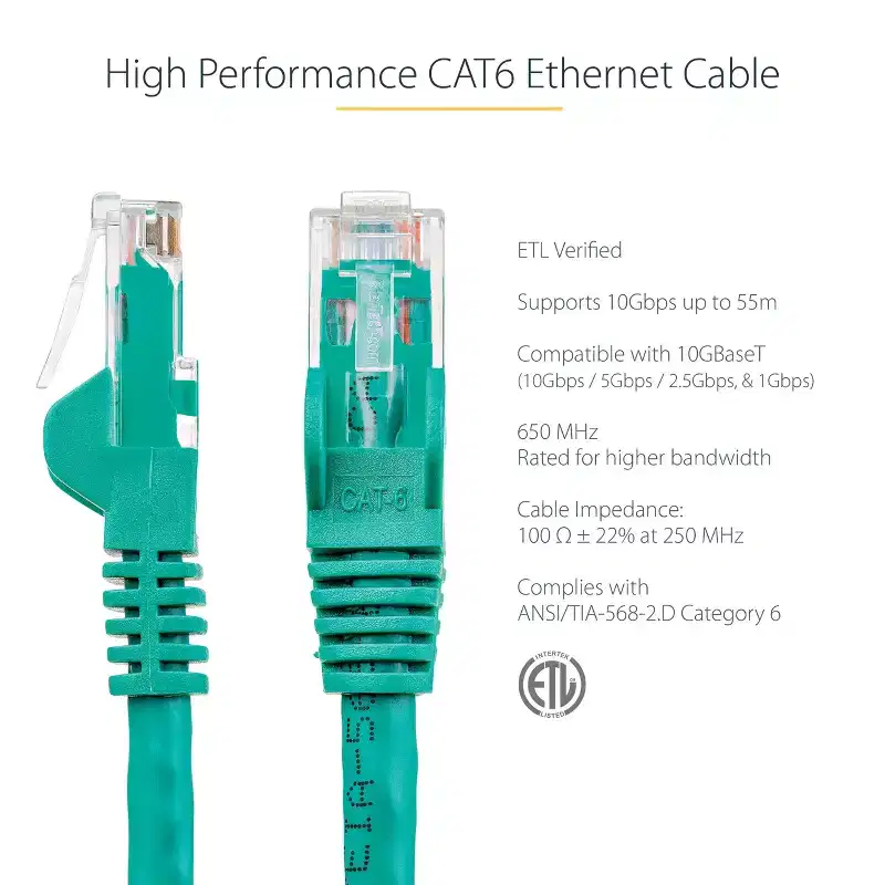 StarTech.com N6PATCH7GN Cat 6 Network Cable - Patch Cable - Green RJ-45 Male - Data and Networking Cables