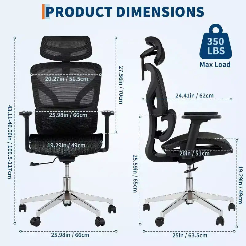 Ergonomic High Back Mesh Office Chair, 4D Armrest, Adjustable Lumbar & Seat Depth, Home Office