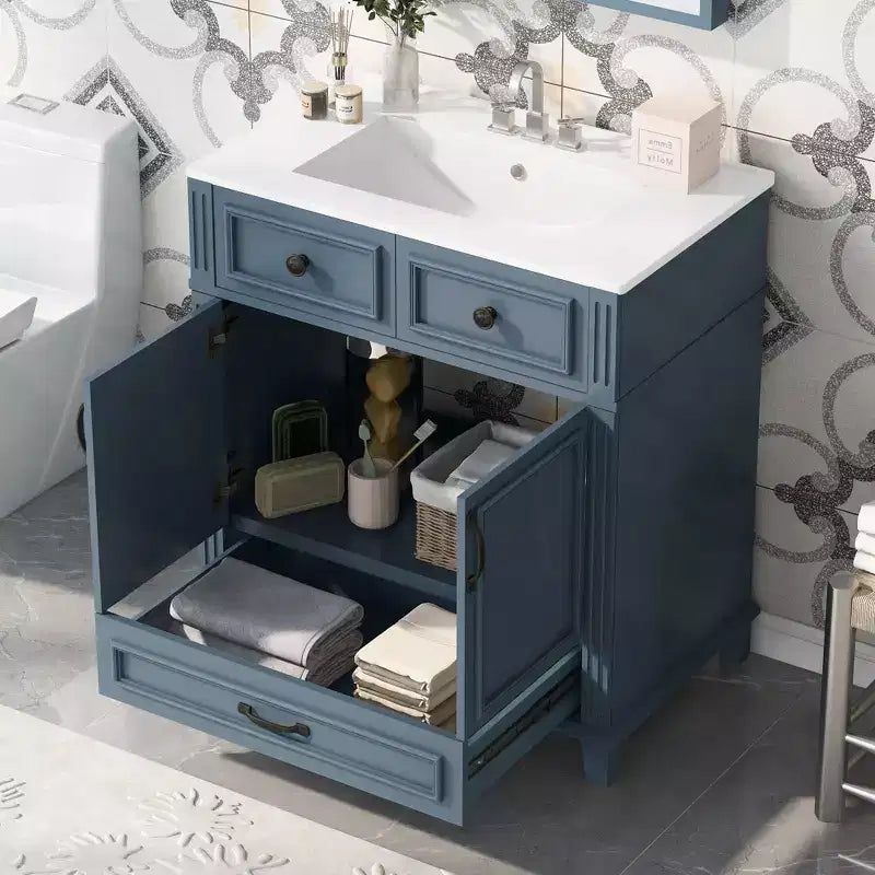 30 Bathroom Vanity Sink Combo, Bathroom Storage Cabinet with Soft Closing Doors, Single Sink Bathroom Vanity with Solid Wood Frame