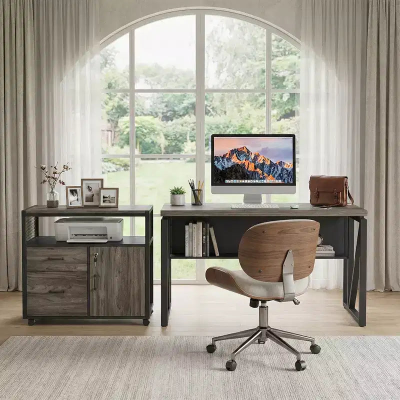 MAYEERTY 55 Computer Writing Desk, Office Table with Bottom Storage Shelf