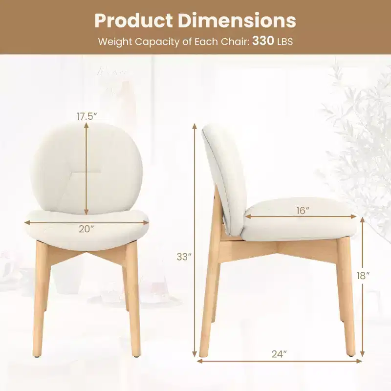Costway 2PCS Wooden Dining Chairs Soft Boucle Upholstered Kitchen Chairs w/ Curved Seat