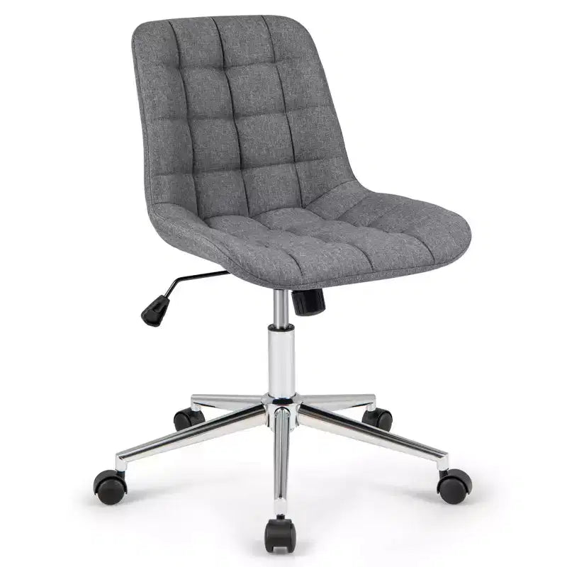 Upholstered Armless Office Chair with Adjustable Height & Wheels, Gray/White