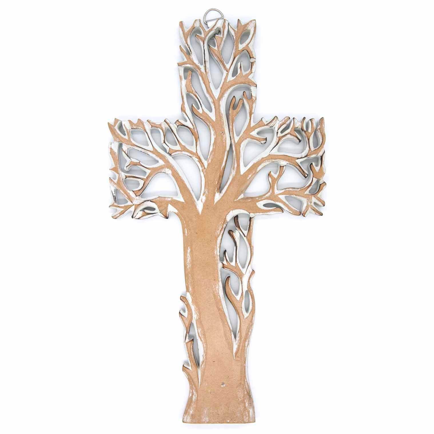 Tree of Life Cross Plaque with Whitewash Finish