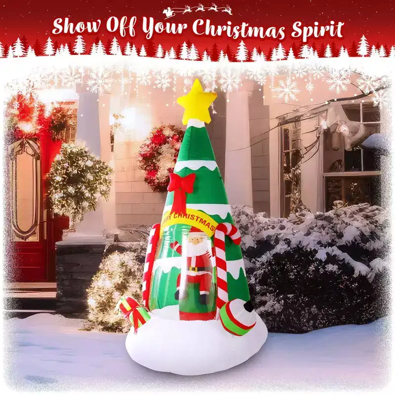 G128 7 ft Inflatable Christmas Tree with Santa Claus, Candy Canes & LED Lights