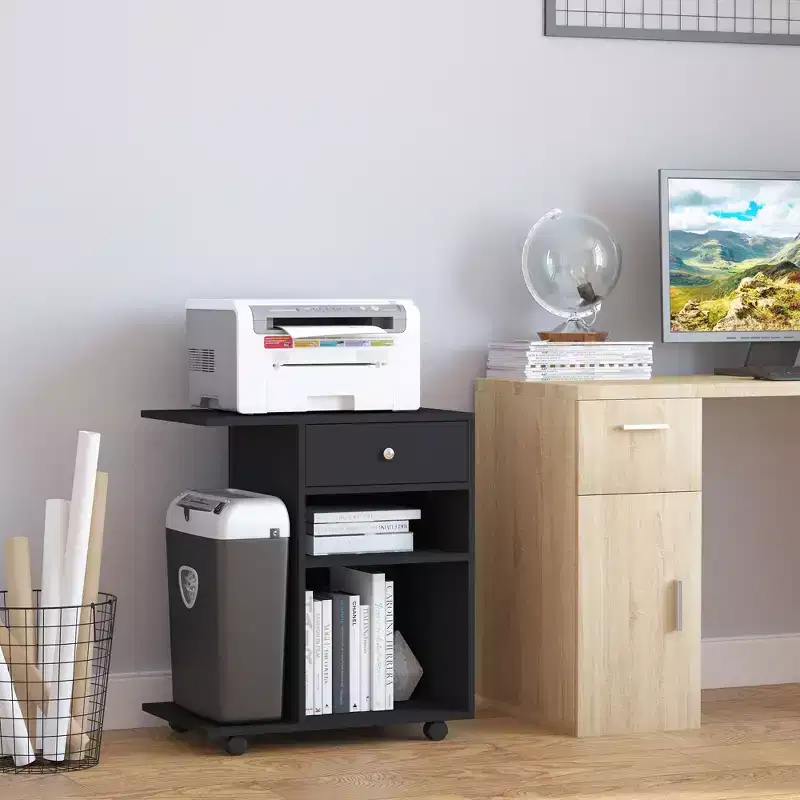 Rolling Printer Stand with Drawer, Adjustable Shelf & CPU Storage