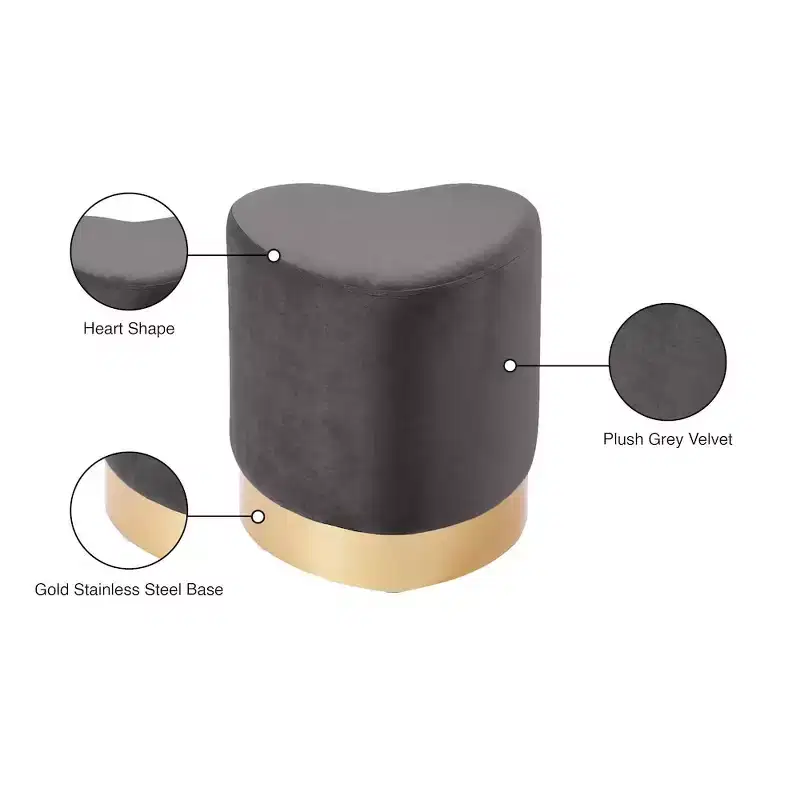 Meridian Furniture,Heart Velvet Ottoman/Stool